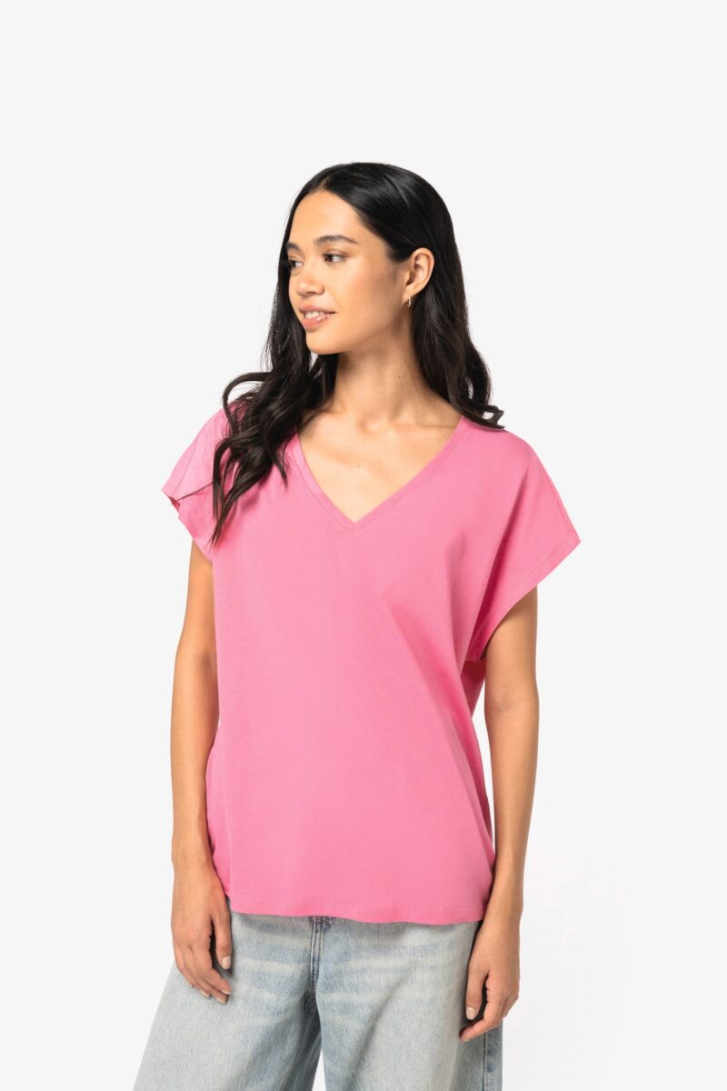 Umweltfreundliches Loose Damen-T-Shirt mit V-Ausschnitt