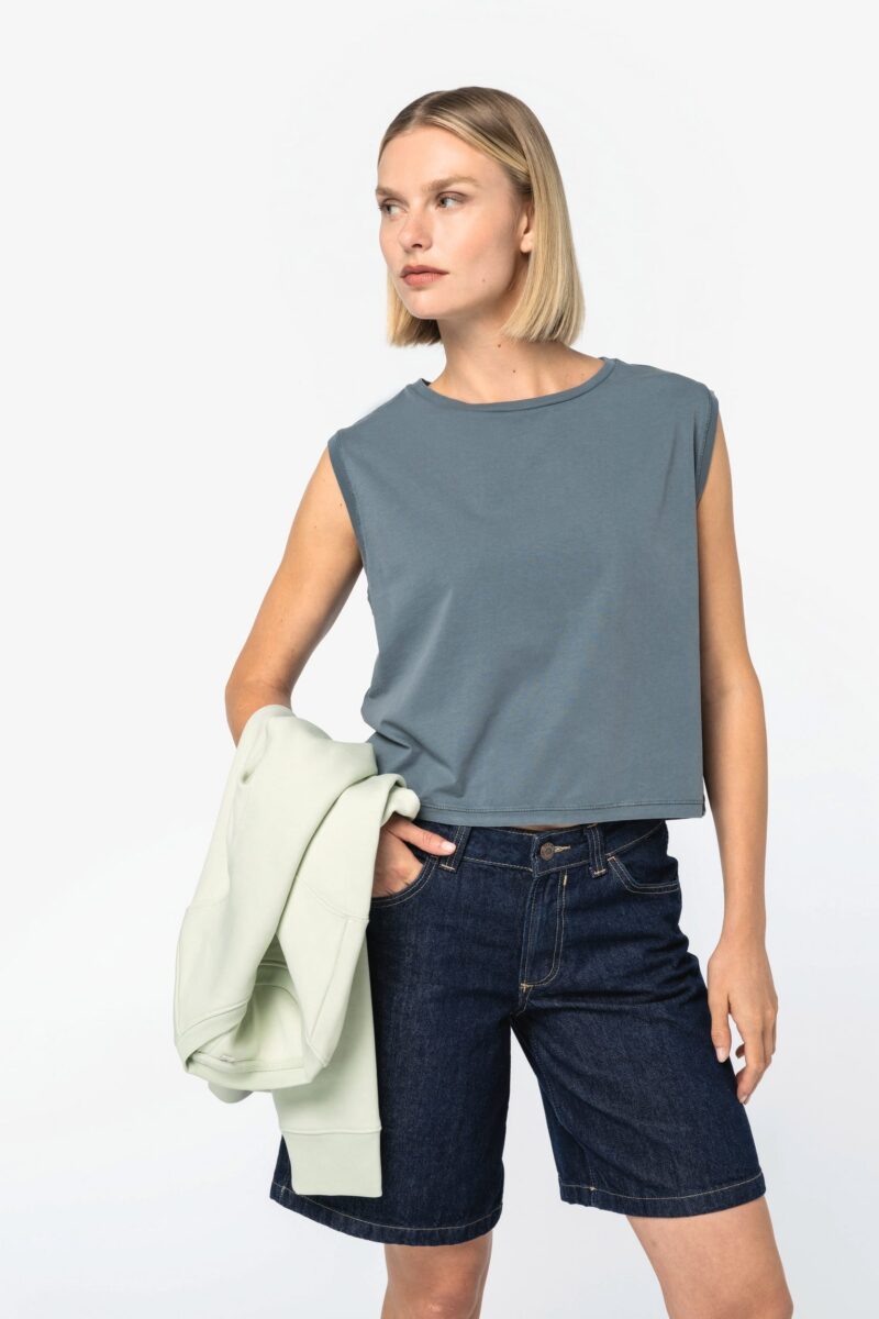 Umweltfreundliches ärmelloses Cropped Damen-T-Shirt